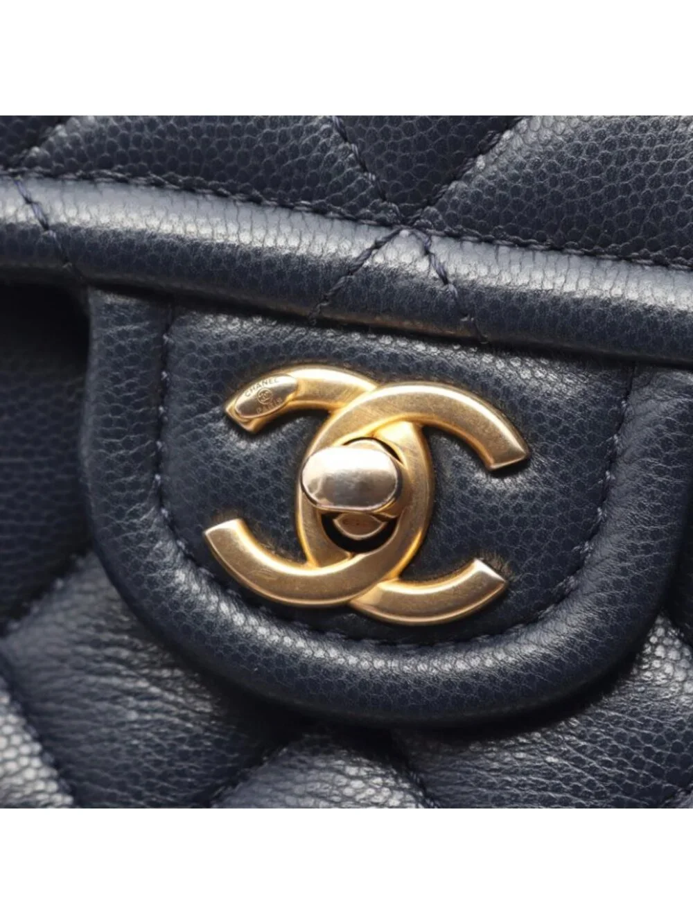 Chanel Shoulder Bag Quilted Navy Caviar Leather Small Chain
